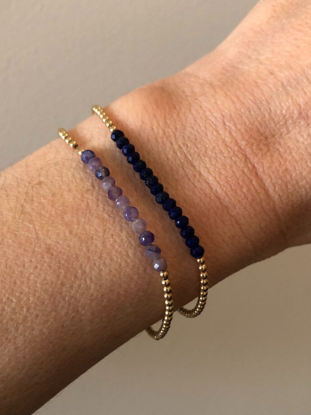 Karen Lazar - 2MM Yellow Gold Filled Bracelet with Royal Blue Stones - Picture 2 of 5